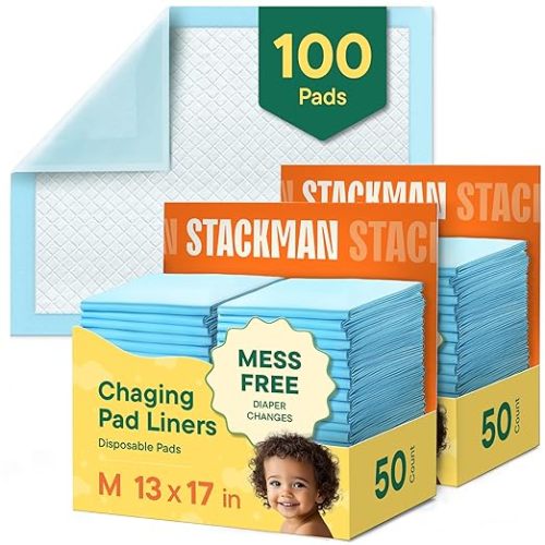 Disposable Changing Pads [100-Pack] Diaper Pad for Baby, Puppy & Dog - Pee & Wee Underpads - Chux Potty Training Liner - Changing Table Cover - 17"x13" Leak-Proof Liners for Incontinence & Travel Use