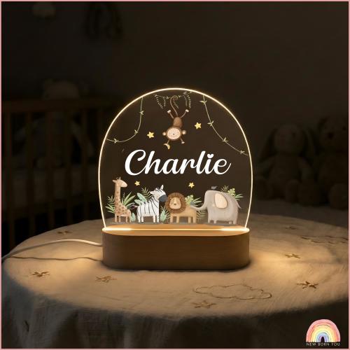 Personalised LED Animal Lamp, Kids Night Light Gift, Safari Jungle Animals Light, Birthday Gifts for Kids, Kids Bedroom Nursery Table Light