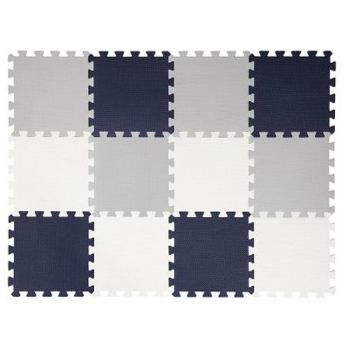 Easy Playhouse: 12 Soft Foam Floor Tiles - Blue-grey-white, Interlocking Mat