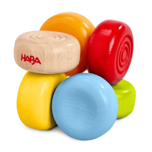 HABA Color Drops Wooden Grasping & Baby Teether Toy - Sensory Toys for Babies & Rattle with Elastic Threading for Ages 6 Months and Up