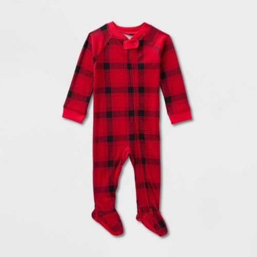 Baby Plaid Ribbed Holiday Matching Family Footed Pajama - Wondershop™ Red/Black