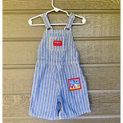 Vintage OshKosh B'Gosh Chambray Denim Overalls Striped Beach Dog 4T Boys