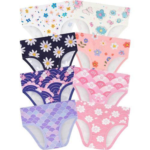 BliBliTaTa Girls' Underwear,Soft Cotton Tagless Panties for Toddlers' & Little Kids' Comfort,Breathable Briefs,8-Pack