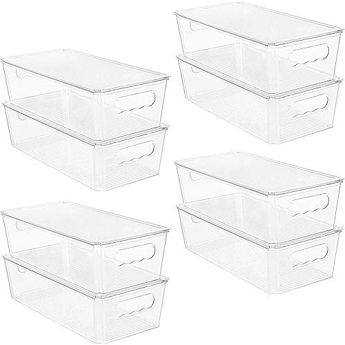 Vtopmart 8pcs Clear Organizers and Storage Bins with Lids, Stackable Plastic Storage Containers with Handles for Fridge, Freezer, Pantry, Cabinet, Kitchen Organization