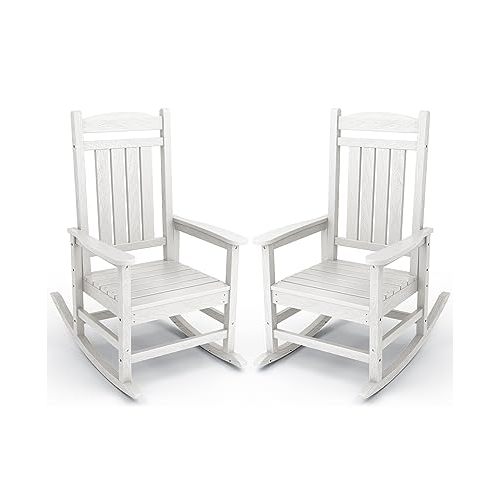 KINGYES HDPE Patio Rocking Chair Set of 2, Outdoor Rocking Chairs Porch Rocker for Adults, White