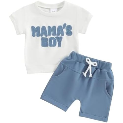 Toddler Baby Boy Summer Clothes Mamas Little Boy Short Sleeve T Shirt Tops Infant Rolled Stretch Shorts Set