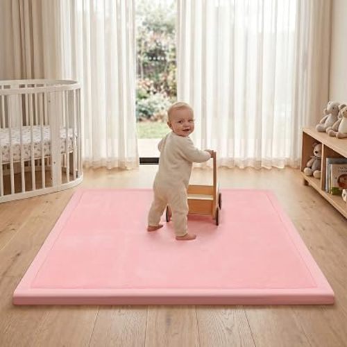 ACOMOPACK 1.3" Thick Baby Play Mat for Floor,50x50 Elasti-Foam Playpen Mat for Kids,Infants,Toddlers, Ultra Soft Crawling Mat with Non-Slip Bottom,Tummy Time,Nursery Rug,Yoga,Tatami(Pink)