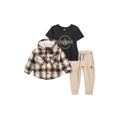 Volcom Plaid Fleece Hooded Shacket, Graphic T-Shirt & Joggers Set | Nordstromrack