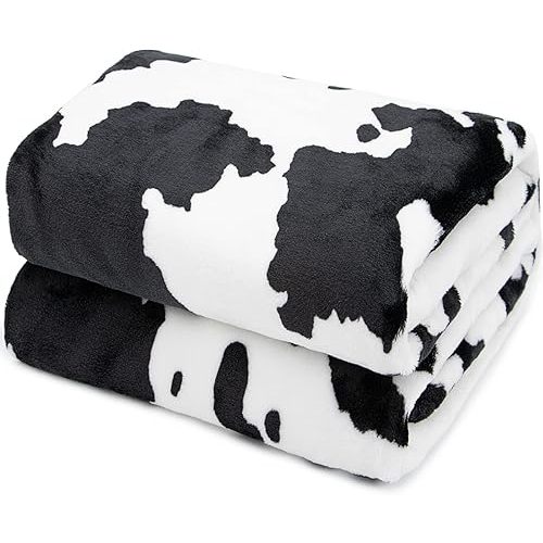 Cow Print Blanket Warm Plush Cute Black Cow Throw Blanket Soft Fleece Flannel Lightweight Throw Blankets Sofa Couch Bed Travel Cow Bedding Room Decor for Kids Teens Adults 40"x50"
