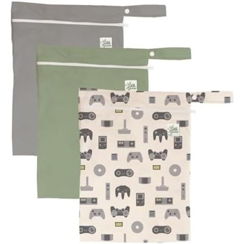 LA PETITE OURSE Wet Dry Bags with Zipper Closure and Hanging Strip, Washable, Reusable, Waterproof, for Swimming Suit, Baby Cloth Diapers, Beach, Pool, Travel, Gym, Daycare - Pack of 3 (Menthe)