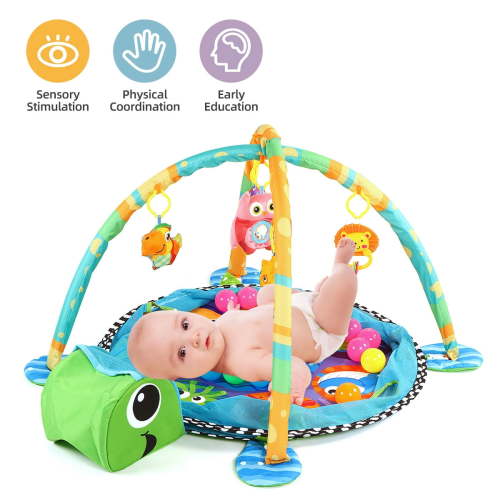 Babyeap 3-in-1 Baby Gym and Play Mat, Baby Activity with Ocean Ball Sensory Toys, 0-36 Months