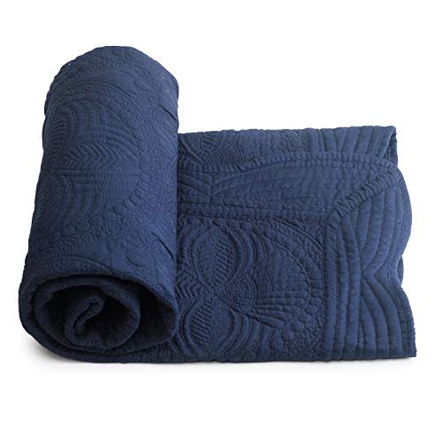 Toddlers and Baby Lightweight Blanket Embossed Quilt 4 Seasons Scalloped 36"" x 46"" Newborn Baby Boy/Girl (Navy)