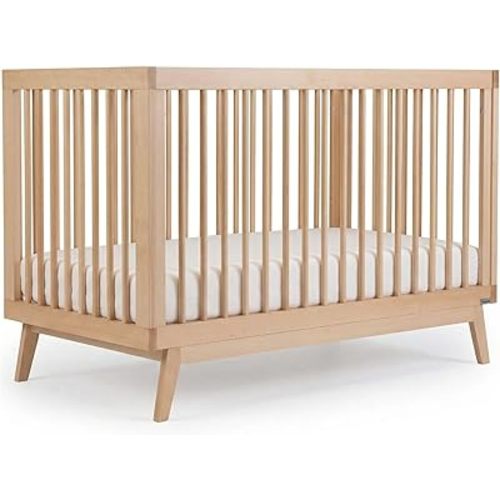 dadada Baby Soho 3-in-1 Convertible Wooden Crib to Toddler Bed - Made in Italy, GREENGUARD Gold Certified, Baby-Safe Finish, Handcrafted Beechwood, Modern Design, 3 Adjustable Heights (Natural)