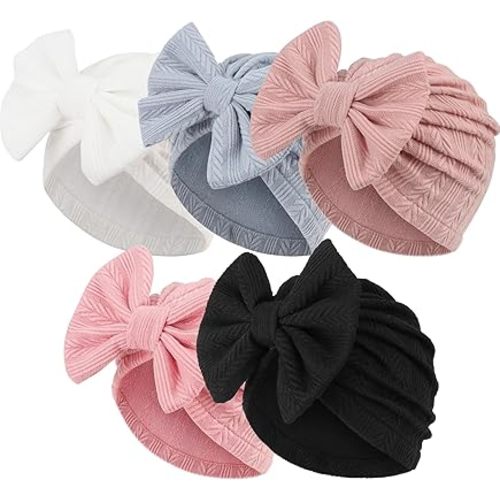 AQOKKA Newborn Baby Girl Hats with Bow Toddler Infant Beanie Cap Newborn Hospital Hats for Baby Girl Kid 3-12 Months