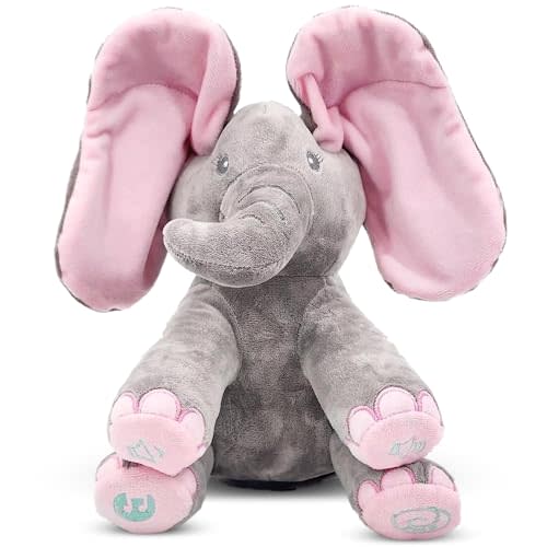 Dimple Kaia Peek A Boo Elephant Toy, Interactive Singing Stuffed Animal Plush with Moving Ears, Musical Stuffed Animal for Babies and Toddlers, Adorable Elephant Baby Toy