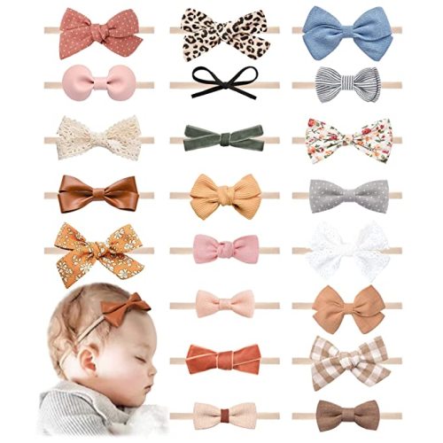 Jesries 21 PCS Baby Headbands and Bows Hairbands Soft Nylon Elastics Handmade Girls Hair Accessories for Newborn Babies Infant Toddlers Kids
