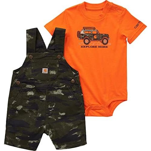 Carhartt baby-boys Short-sleeve Bodyshirt & Canvas Shortall Set
