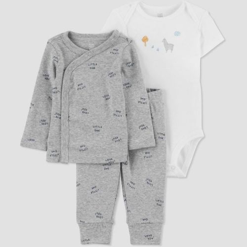 Carter's Just One You®️ Baby 3pc Llama Top And Bottom Set With Cardigan White/gray