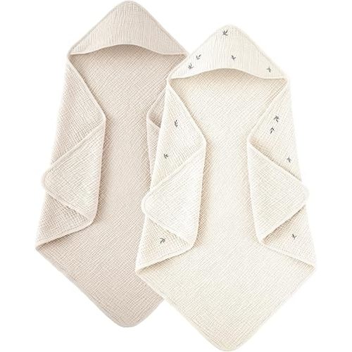 Susurration Muslin Hooded Baby Bath Towels for Newborn Baby, 100% Muslin Cotton Baby Towels for Unisex Baby Boys Girls Infants - 30x30in 2Pack (Tree Bud)