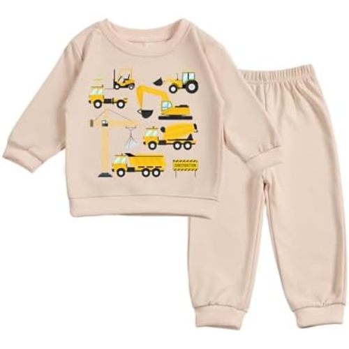 Toddler Baby Construction Vehicle Long Sleeve Sweatshirt Top Jogger Pants Set Cute Fall Winter Clothes Set
