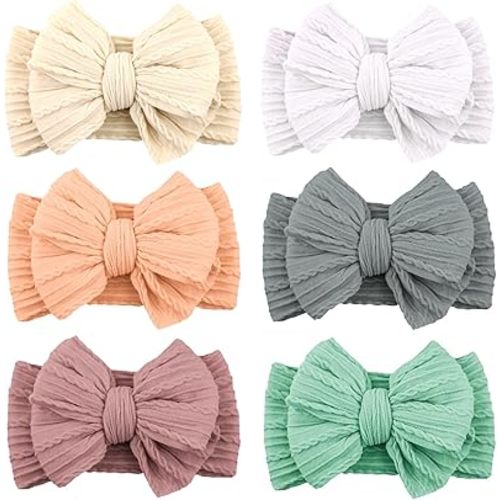 6 Pack Baby Headbands Super Soft Stretchy Nylon Hair Bands Hair Bows Hair Accessories for Baby Girls Newbrons infants Toddlers 01