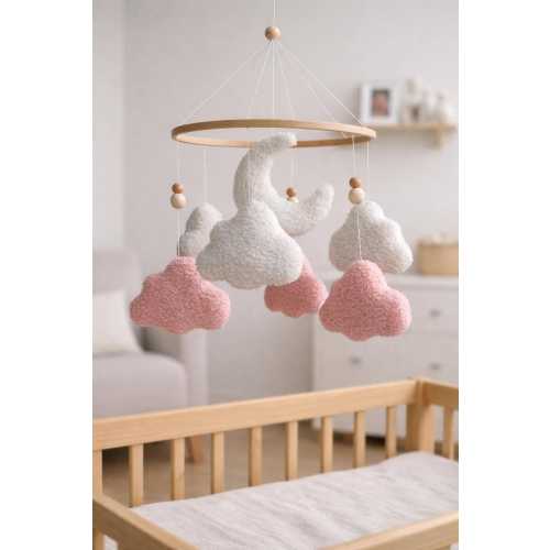 Boucle Cloud Baby Mobile – Neutral Nursery Crib Decor