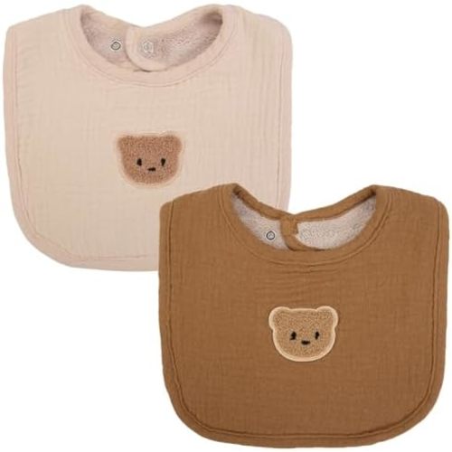 Cute Bear Baby Bibs for Unisex Boys Girls Soft Terry Cloth Adjustable Teething Drooling Bibs for Newborn Toddler