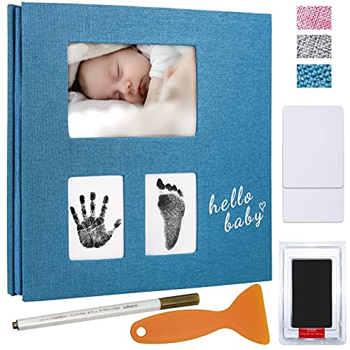 Vienrose Baby Self Adhesive Photo Album 13x12.8 In 40 Pages Blue | Handprint footprint, Metallic pen, 4x6 photos, Scrapbook kit, Baby keepsake