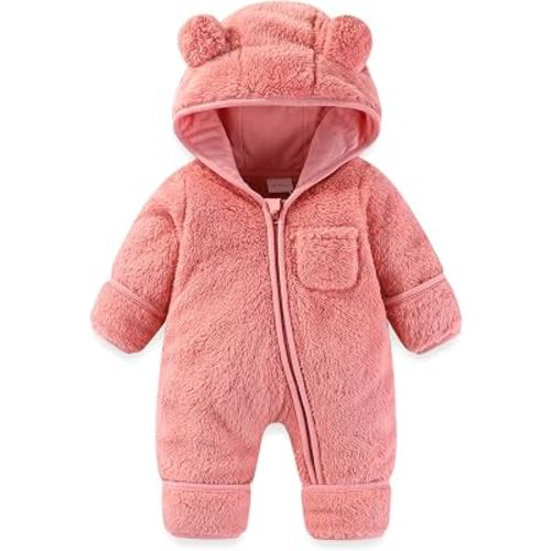 AiWMGL Newborn Baby Bear Outfit With Fold-Over Mittens and Footies Girls Boys Winter Fleece Clothes Hooded Romper Snowsuit