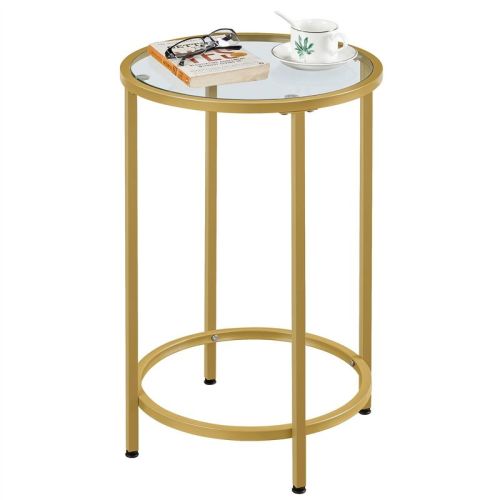Yaheetech Round Accent Table with Glass Top and Metal Frame for Living Room