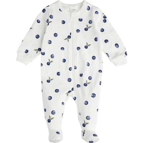 Baby Blueberry Print Organic Cotton Fitted One-Piece Pajamas, Off White