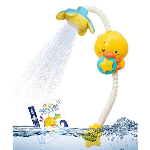 Yellow Duck Water Spray Suction Cup Toddler Bath Toy for Boys and Girls - 18+ Months and Up - Features Waterproof Recycling Water Pump with Multi-Spray Modes for Bathtime Water Play in Bathtub