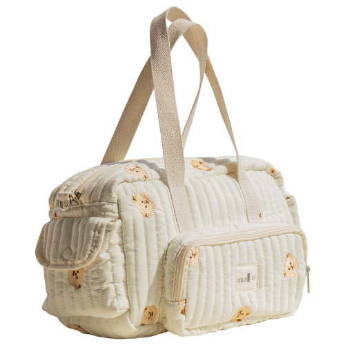 HUISZJ Quilted Diaper Bag Tote, Large Capacity Duffle Bag with Shoulder Strap, Multi-Pockets Handbag for Travel Hospital, Bears
