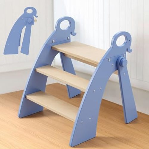 Step Stool for Toddlers & Kids, Bathroom Sink, 3-Step Foldable, Blue