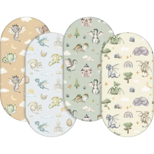 VitalCozy 4 Pcs Watercolor Dragon Bassinet Sheets 32 x 16 x 3 Inches Dragon Sheets for Standard Bed Toddler Mattresses Soft Breathable Cute Watercolor Print Newborn Bedding for Girl Boys
