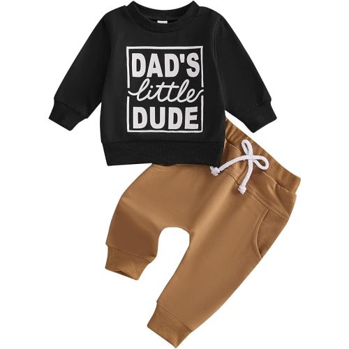 Kupretty Toddler Baby Boy Fall Winter Clothes Letter Graphic Long Sleeve Sweatshirt Pullover Tops + Joggers Pants Outfit Set