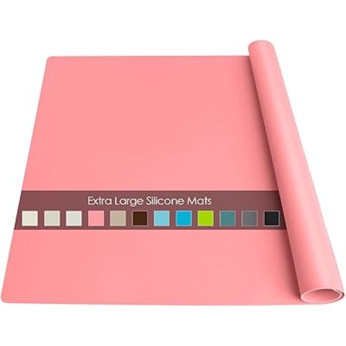 Extra Large Silicone Table Mat, Silicone Mat for Crafts Kids Dinner Placemat Desk Countertop Protector Heat Resistant Baking Mat Reusable Dough Rolling Pad Fondant Mat, Pink (23.62x15.75 inches)