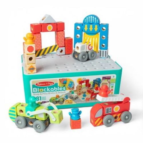 Melissa & Doug Blockables Deluxe City Snap And Play, Mix and Match Connectable Wooden Building Blocks Play Set With Storage Bin (122 Pcs)