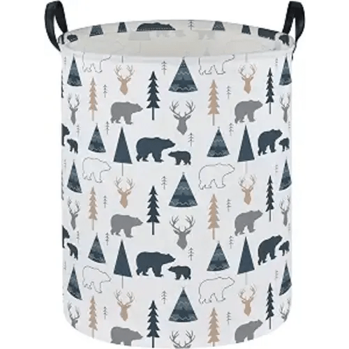 ESSME Kids Laundry Basket,Bear Hamper Collapsible Canvas Waterproof Storage Bin forBoys, Woodland Hamper,Gift Baskets(Bear)