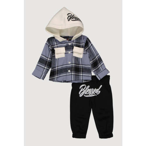 Baby Boys 0-9M Blessed Hooded Plaid Flannel Top and Joggers