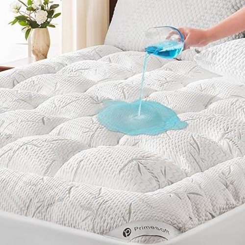 PRIMESOFT 100% Waterproof Twin Size Mattress Topper,Thick Pillow Top Mattress Pad,Up to 21 Inch Deep Pocket,Soft Breathable Mattress Pad for Back Pain, Protector Cover(White)