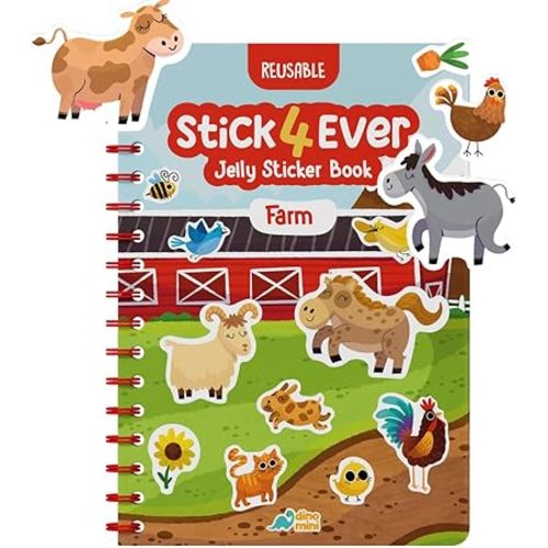 Stick4Ever Jelly Sticker Book - for Kids - Waterproof, Easy to Clean Reusable Sticker Book for Toddlers- Reusable Road Trip Activities for Kids - Stocking Stuffers for Toddlers (Farm)