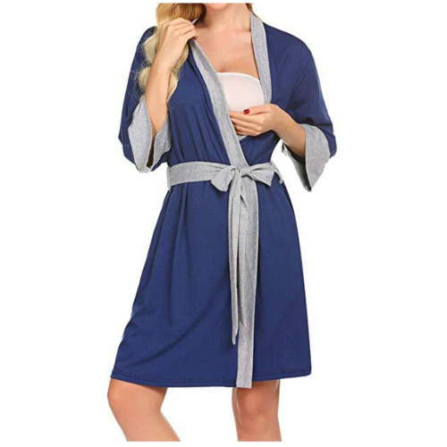Efsteb Women's Maternity Robes Casual Comfy Postpartum Clothing Short Sleeve Loose Postpartum Home Nursing Clothes (Blue,L)