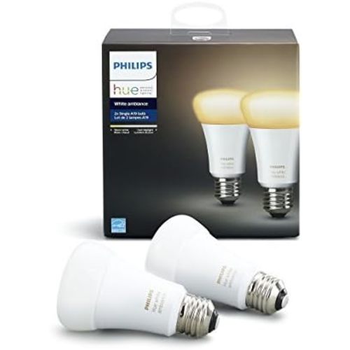 Philips Hue White Ambiance 2-Pack A19 60W Equivalent Dimmable LED Smart Light Bulbs, 2 Smart Bulbs