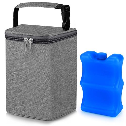Accmor Breastmilk Cooler Bag with Ice Pack, Baby Bottle Cooler Bags, Insulated Tote Bags On The Go, Fits 4 Large 8oz Bottles, for Nursing Mom Daycare Travel, Grey