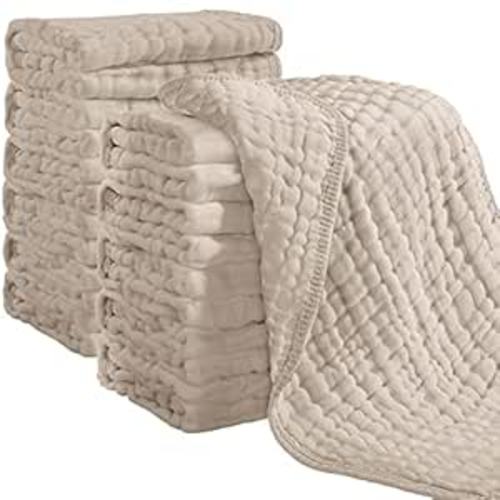 Looxii Muslin Burp Cloths 100% Cotton Muslin Cloths 12 Pack Large 20''x10'' Extra Soft and Absorbent Baby Burping Cloth for Boys and Girls (Apricot)