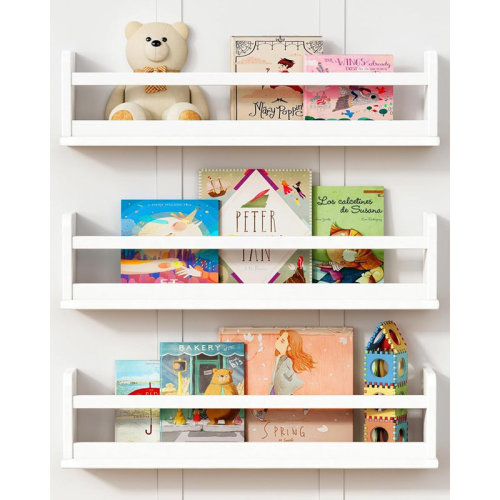 Latitude Run® Set Of 3 White 24" Wall Bookshelves – Floating Nursery Book Shelves With Lip & Hanging Rod For Kids’ Rooms, Baby Bedrooms & Corner Storage | Wayfair