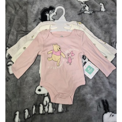 3/6 Months Winnie The Pooh And Piglet 3 Pack Long-Sleeve Baby One-piece - New
