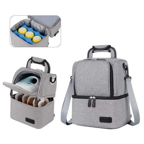 V-COOOL Breast Pump Backpack, Cooler Bag and Moistureproof Lunch Bag Double Layer for Work Moms(Gray)