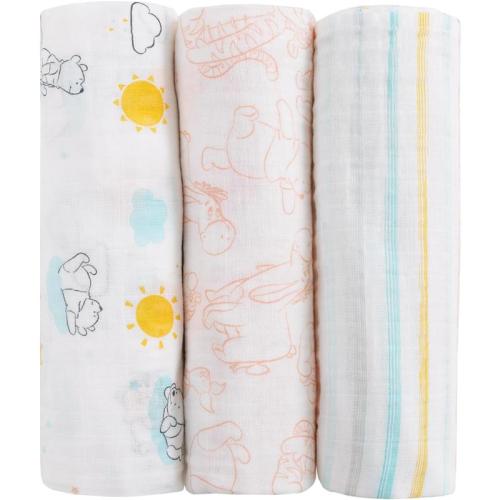Nojo - Pooh 3 Pk Printed Muslin Swaddles